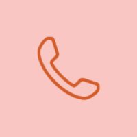 Brown telephone receiver icon on a pink background.